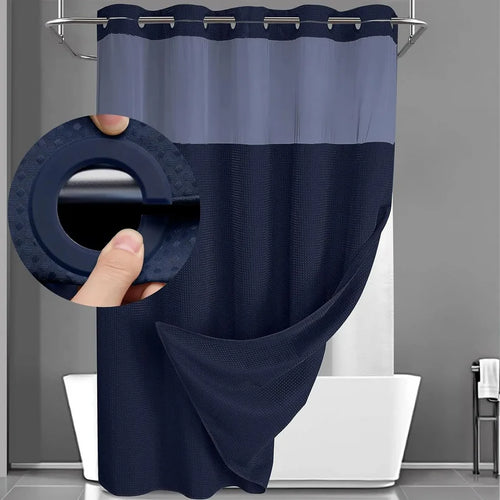 Renueva tu baño en segundos!  Cortina 2 en 1 sin ganchos, elegante y fácil de limpiar. + REGALO kit de 3 cepillos