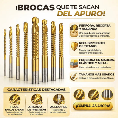 Set de 8 Brocas de Titanio: Perfora, Corta y Corrige Cualquier Error al Instante