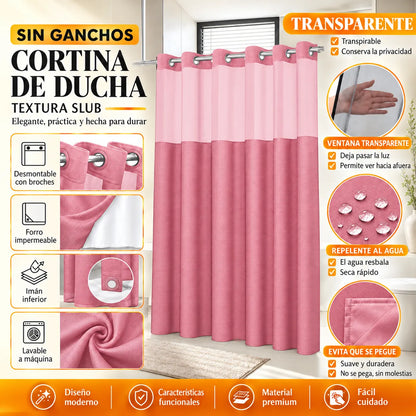 Renueva tu baño en segundos!  Cortina 2 en 1 sin ganchos, elegante y fácil de limpiar. + REGALO kit de 3 cepillos
