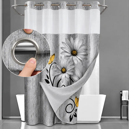 Renueva tu baño en segundos!  Cortina 2 en 1 sin ganchos, elegante y fácil de limpiar. + REGALO kit de 3 cepillos