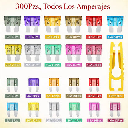 Kit de 300 Fusibles + probador Automotrices para Estar Preparado en Cualquier Camino
